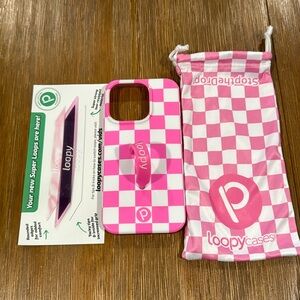 Loopy Case- Pink Checkered Matte IPhone 15 pro